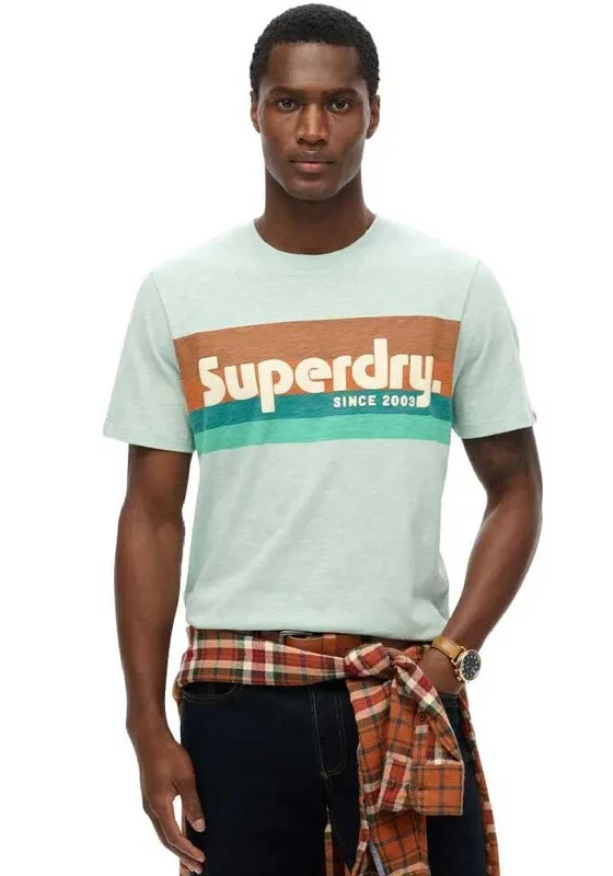 Superdry Terrain Logo Stripe T-Shirt, Green Hip Men's Urban