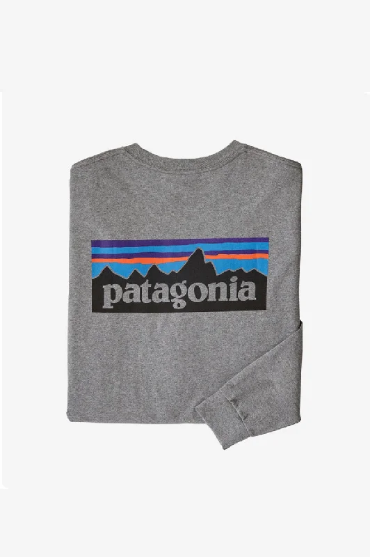 Patagonia L/S P-6 Logo Responsibility Tee - Gravel Heather Preppy Men's College