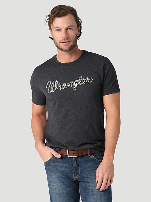 MEN'S WRANGLER® ROPE LOGO T-SHIRT IN CAVIAR HEATHER Athletic Men's Compression