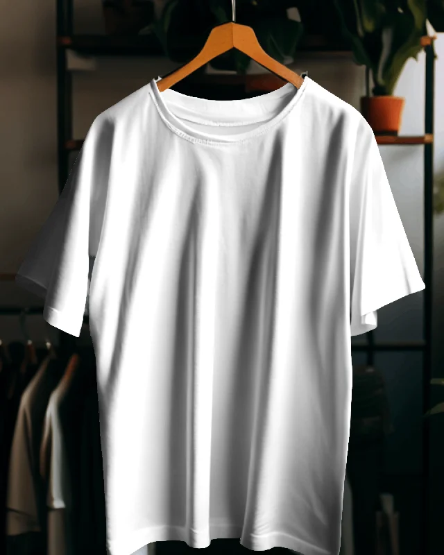 White 100% cotton bio washed heavy drop shoulder solid oversized tshirt Edgy Men's Punk