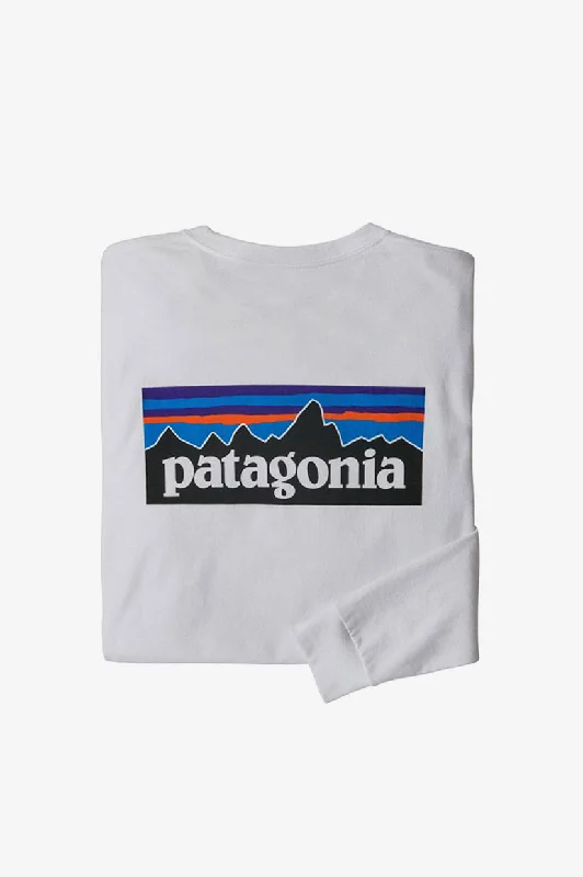 Patagonia Mens LS P-6 Logo Responsibility Tee - White Adventure