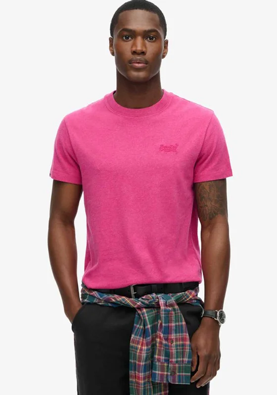 Superdry Vintage Logo Embroidered T-Shirt, Magenta Marl Masculine Men's Thick