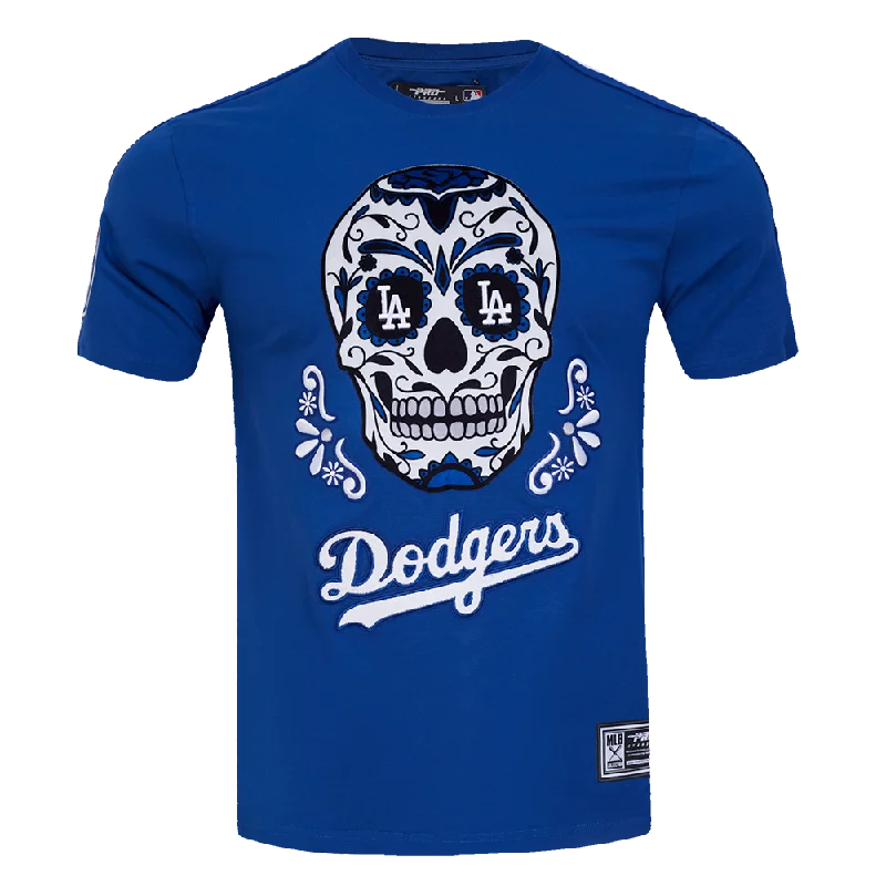 MLB LOS ANGELES DODGERS SUGAR SKULL MEN'S SINGLE JERSEY STRIPED TOP (DODGER BLUE) Bold Men's Statement