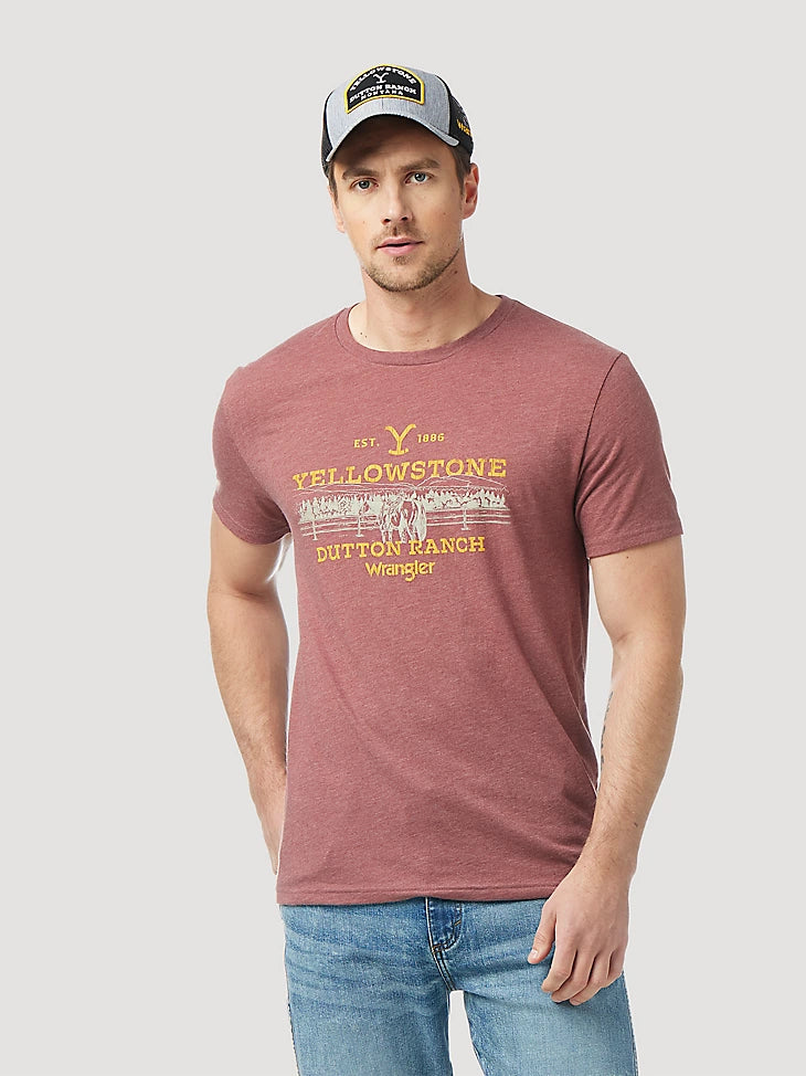 WRANGLER X YELLOWSTONE MEN'S DUTTON RANCH T-SHIRT IN BURGUNDY HEATHER Luxurious Men's High