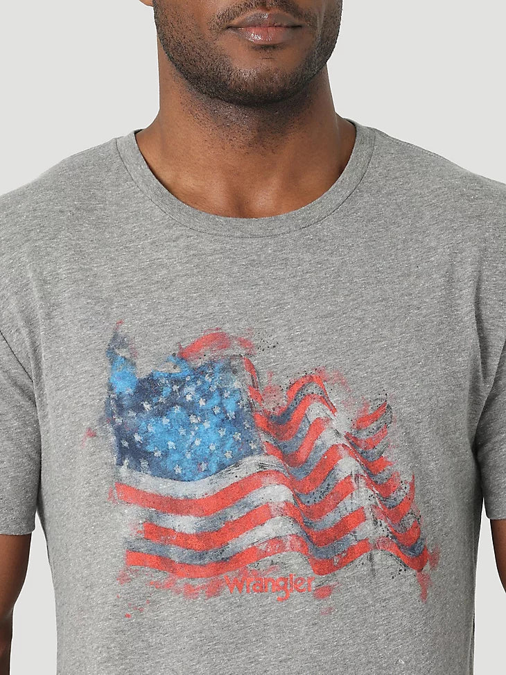 Men's Wrangler Stars and Stripes Flag Graphic T-Shirt in Graphite Heather Elegant Men's Cashmere