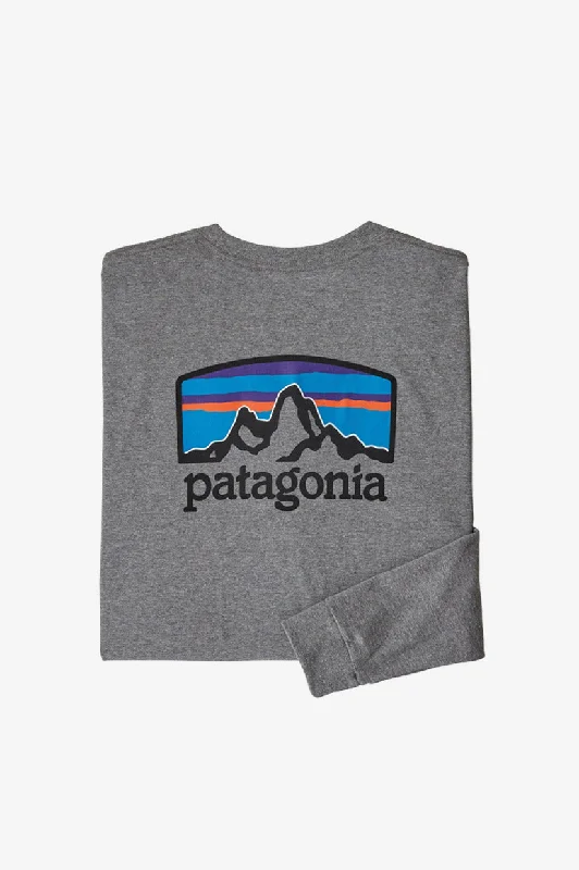 Patagonia L/S Fitz Roy Horizons Responsibility Tee - Gravel Heather Trendy Men's Bucket