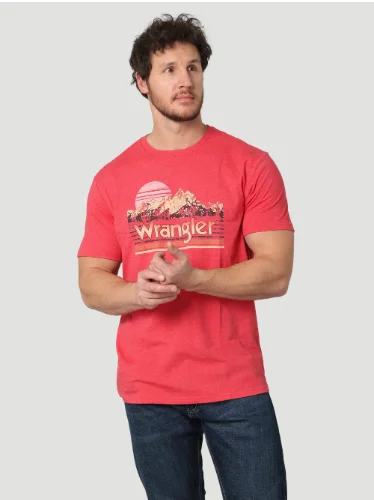 WRANGLER MEN'S MOUNTAIN MOONRISE RED GRAPHIC T-SHIRT Athletic Men's High