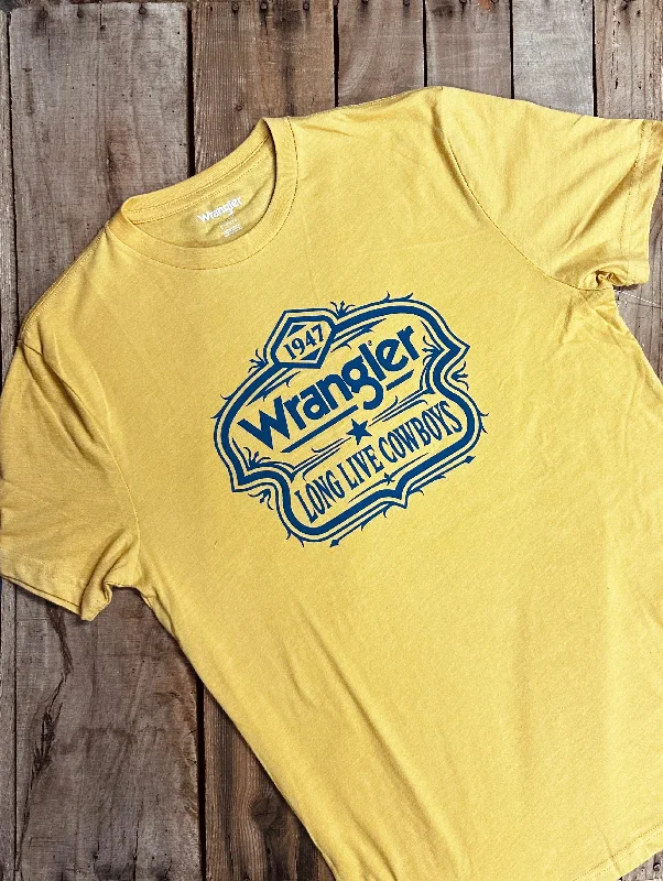 Men's Long Live Cowboys Wrangler Graphic Tee in Yellow Artistic Men's Hand