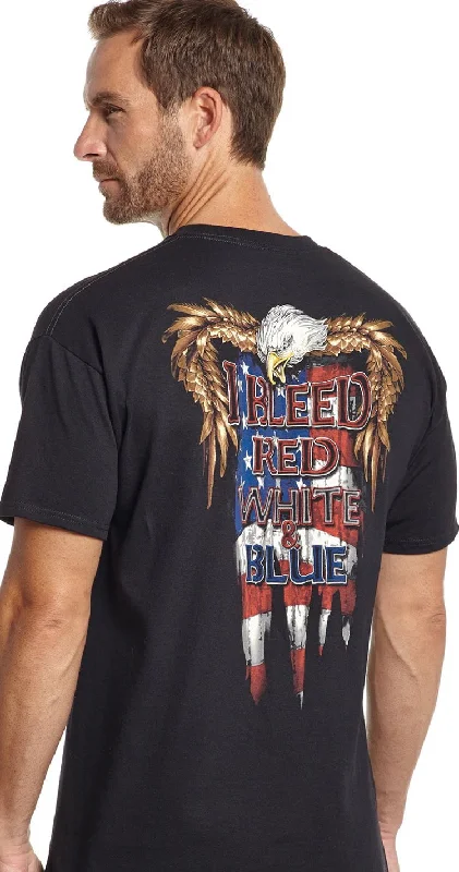 Cowboy Up Mens Black Cotton S/S T-Shirt Bleed With Eagle Flag Sleek Men's Contemporary 