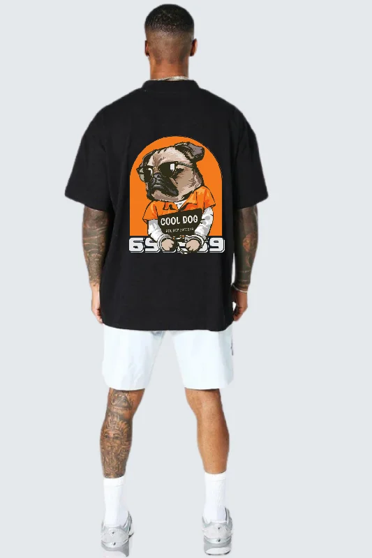 Cool Dog print pure cotton oversized t-shirt Preppy Men's College