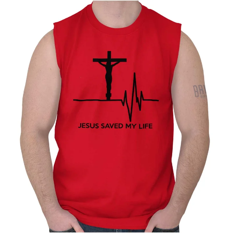 Jesus Saved My Life Sleeveless T-Shirt Polished Men's Satin