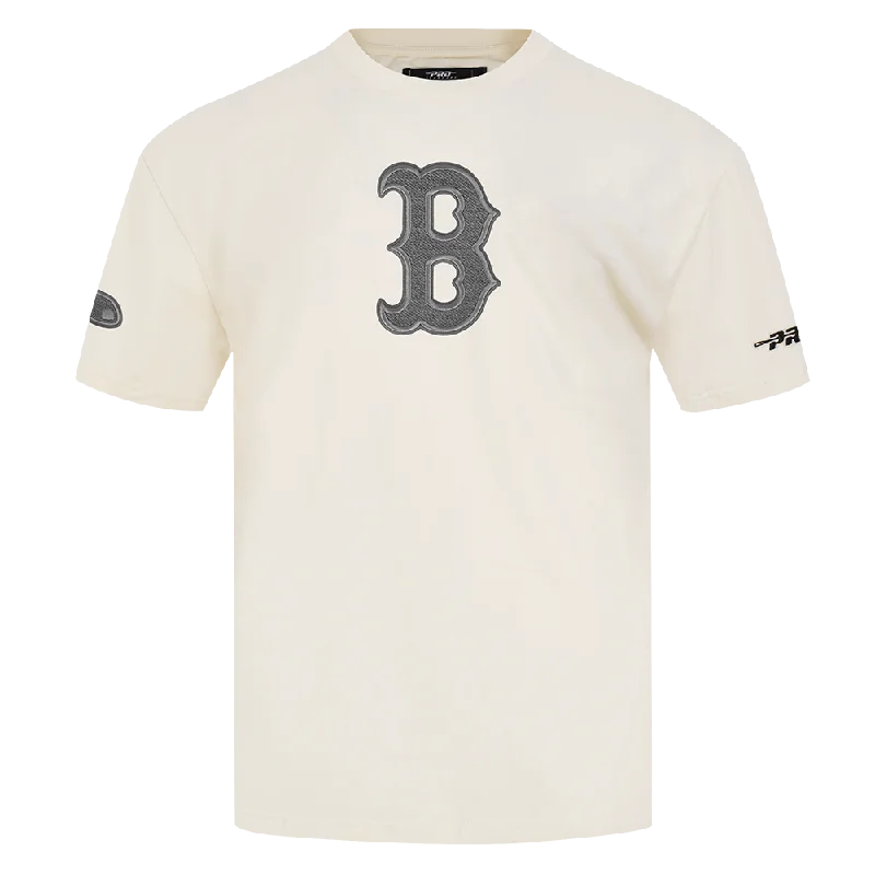 MLB BOSTON RED SOX REVERSE FRENCH TERRY MEN'S COTTON JERSEY DROP SHOULDER TOP (EGGSHELL) Cool Men's Distressed