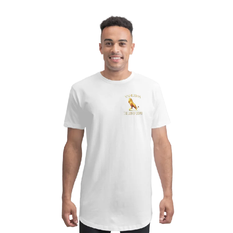 Yahusha-The Lion of Judah 01 Designer Bella+Canvas Men's Premium Long Body T-shirt (White/Black) Trendy Men's Bucket