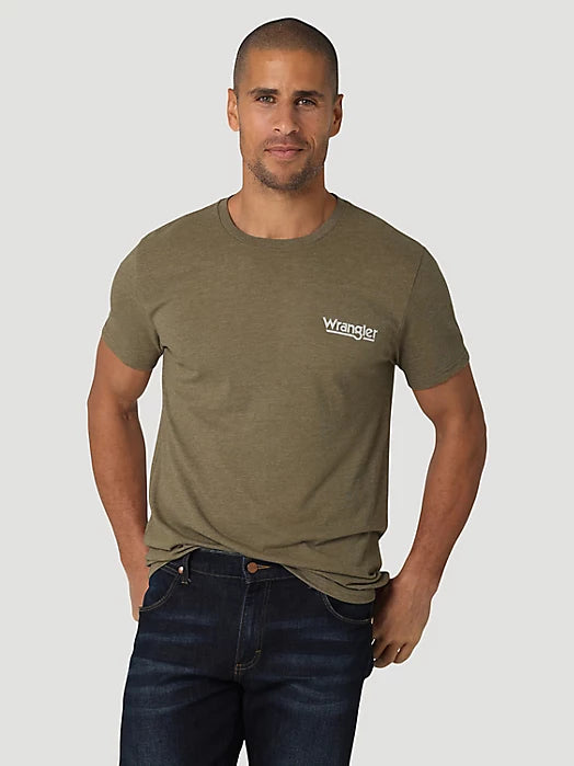 WRANGLER® ORIGINAL DENIM CO T-SHIRT IN BURNT OLIVE HEATHER Unique Men's Patch